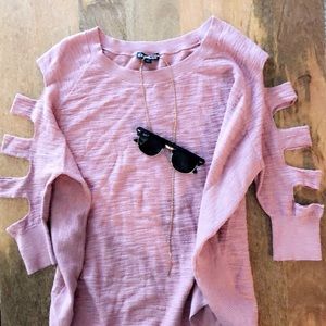 Blush “Express” Ripped 3/4 Sleeve Ripped Sweater